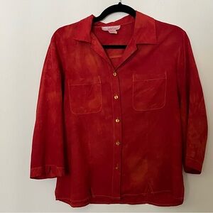 Vintage 90s Y2K Silk Tie-Dyed Red/Orange Pyjama/Camp Shirt